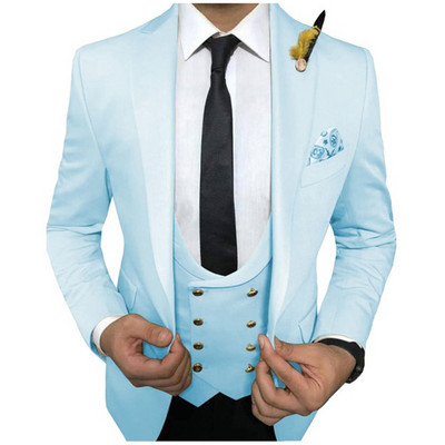 Slim Fit, alb, ocazional, costume pentru bărbați pentru petrecere, smoking de nuntă, 3 piese, cu vestă dublu, pantaloni negri, blazer de modă pentru bărbați