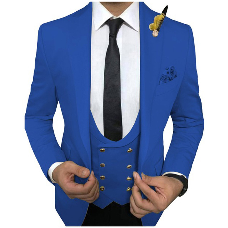 Slim Fit, alb, ocazional, costume pentru bărbați pentru petrecere, smoking de nuntă, 3 piese, cu vestă dublu, pantaloni negri, blazer de modă pentru bărbați