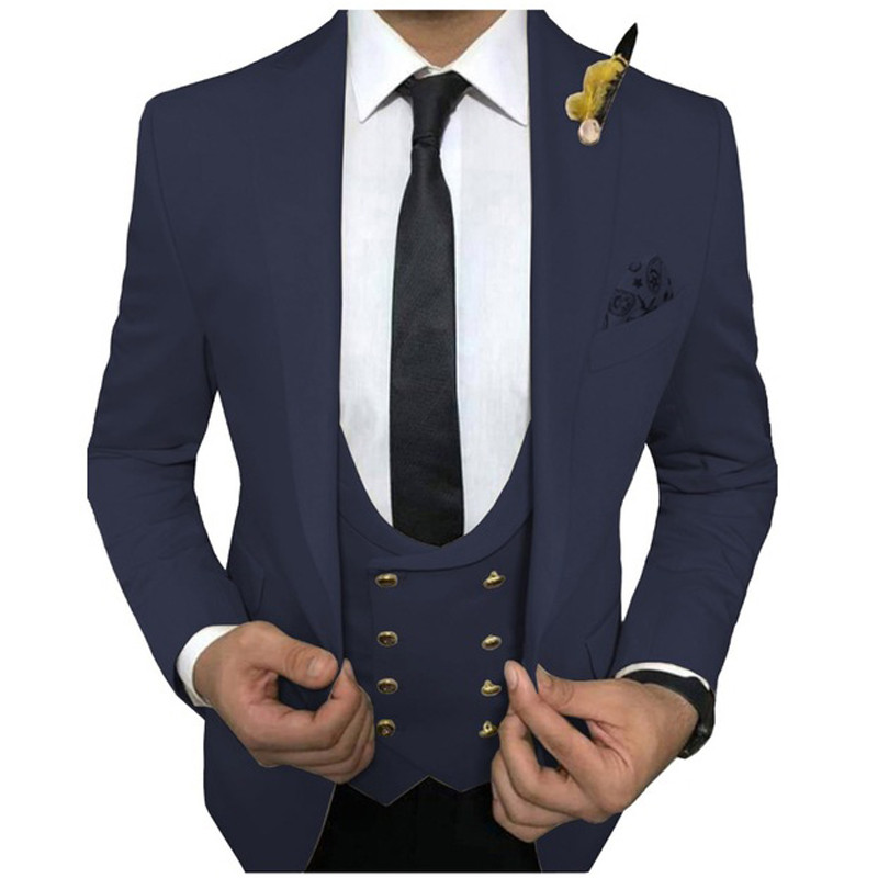 Slim Fit, alb, ocazional, costume pentru bărbați pentru petrecere, smoking de nuntă, 3 piese, cu vestă dublu, pantaloni negri, blazer de modă pentru bărbați
