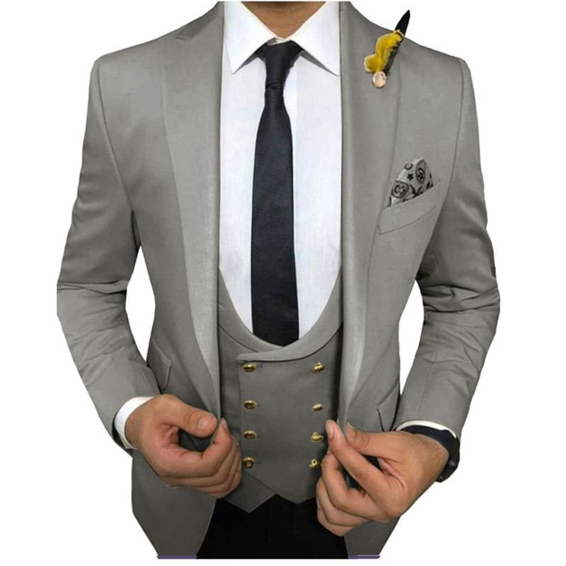 Slim Fit, alb, ocazional, costume pentru bărbați pentru petrecere, smoking de nuntă, 3 piese, cu vestă dublu, pantaloni negri, blazer de modă pentru bărbați