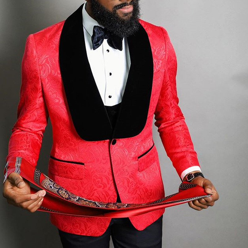 Costume pentru bărbați de bal 3 piese pentru bărbați de catifea neagră șal cu rever de nuntă smoking pentru bărbați set de modă jachetă vestă cu pantaloni negri