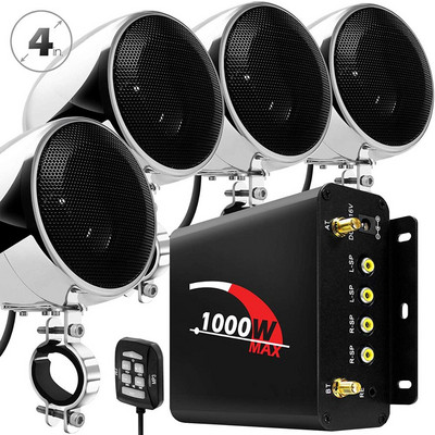 4 bucăți 1000 W amplificator audio pentru motocicletă Sistem de difuzoare pentru barcă Stereo pentru motocross impermeabil cu Bluetooth, USB, control prin cablu AUX