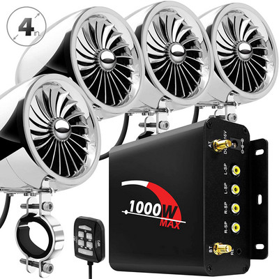 4 bucăți 1000 W amplificator audio pentru motocicletă Sistem de difuzoare pentru barcă Stereo pentru motocross impermeabil cu Bluetooth, USB, control prin cablu AUX