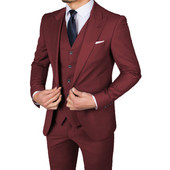 Costume de bărbați ocazional slim fit, cu rever cu vârf, smoking de nuntă pentru bărbații de onoare, 3 piese, jachetă de modă masculină, vestă, pantaloni, cel mai recent stil