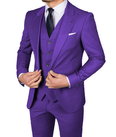Costume de bărbați ocazional slim fit, cu rever cu vârf, smoking de nuntă pentru bărbații de onoare, 3 piese, jachetă de modă masculină, vestă, pantaloni, cel mai recent stil