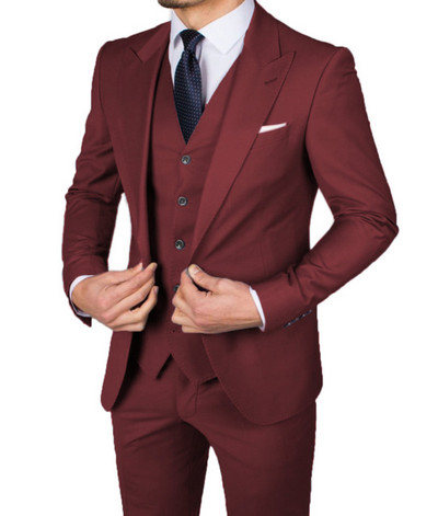 Costume de bărbați ocazional slim fit, cu rever cu vârf, smoking de nuntă pentru bărbații de onoare, 3 piese, jachetă de modă masculină, vestă, pantaloni, cel mai recent stil