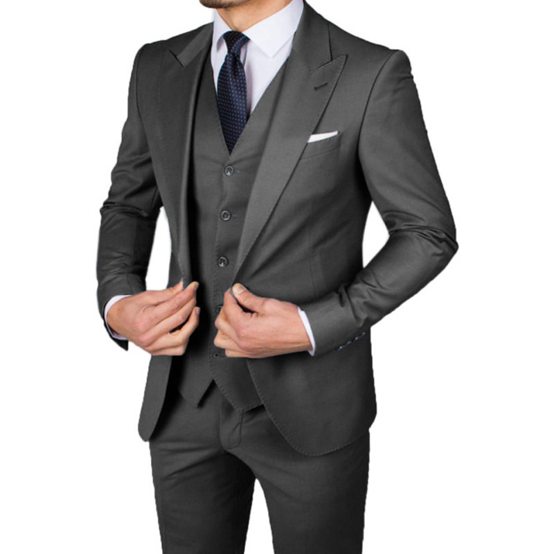 Costume de bărbați ocazional slim fit, cu rever cu vârf, smoking de nuntă pentru bărbații de onoare, 3 piese, jachetă de modă masculină, vestă, pantaloni, cel mai recent stil