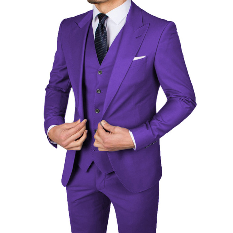 Costume de bărbați ocazional slim fit, cu rever cu vârf, smoking de nuntă pentru bărbații de onoare, 3 piese, jachetă de modă masculină, vestă, pantaloni, cel mai recent stil