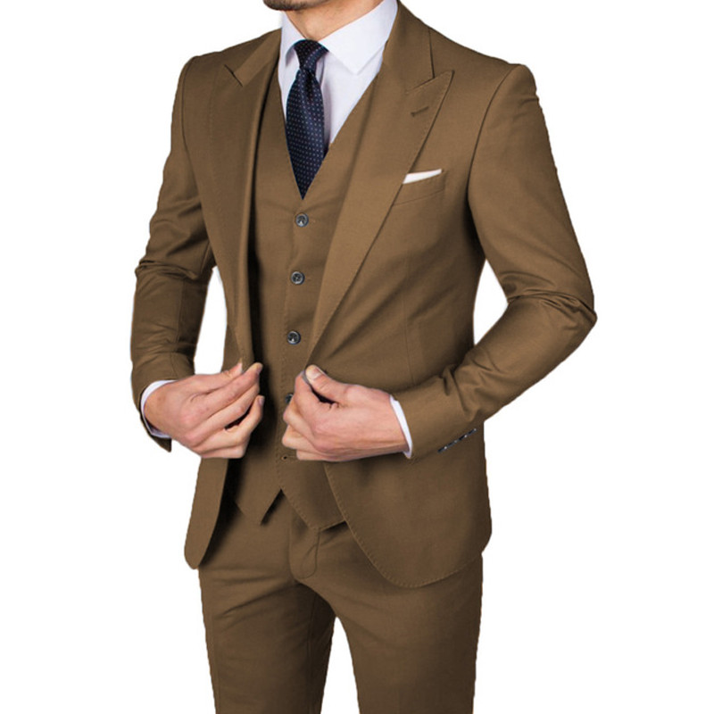 Costume de bărbați ocazional slim fit, cu rever cu vârf, smoking de nuntă pentru bărbații de onoare, 3 piese, jachetă de modă masculină, vestă, pantaloni, cel mai recent stil