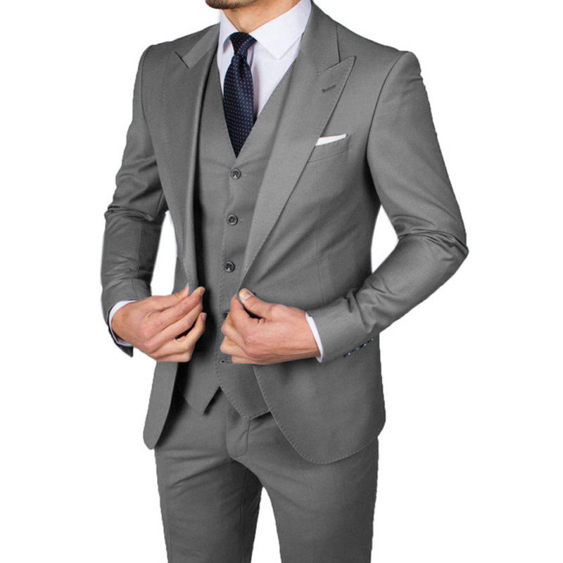 Costume de bărbați ocazional slim fit, cu rever cu vârf, smoking de nuntă pentru bărbații de onoare, 3 piese, jachetă de modă masculină, vestă, pantaloni, cel mai recent stil
