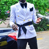 Costume pentru bărbați la dublu piept cu centură Moda africană cu rever cu vârf smoking de mire pentru nuntă 2 buc. Blazer de modă masculină cu pantaloni