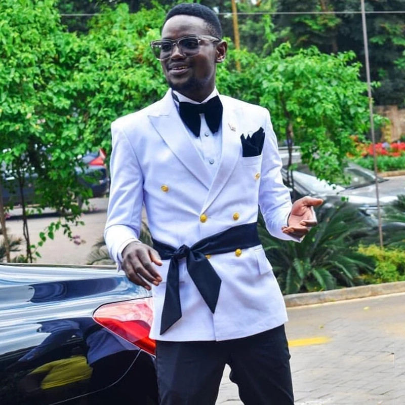Costume pentru bărbați la dublu piept cu centură Moda africană cu rever cu vârf smoking de mire pentru nuntă 2 buc. Blazer de modă masculină cu pantaloni