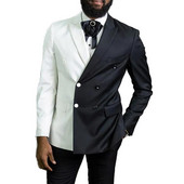 Costume pentru bărbați alb și negru, slim fit, cu două piepte, rever cu vârf, smoking de nuntă pentru mire, 2 piese, moda masculină africană