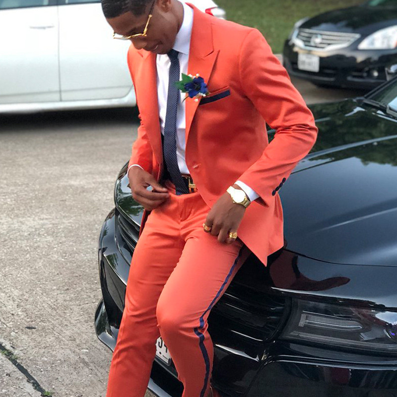 2 piese Coral Prom Costume pentru bărbați pentru nuntă cu rever cu vârf slim fit Tuxedo de mire Personalizat Set de costume de modă pentru bărbați Jachetă cu pantalon