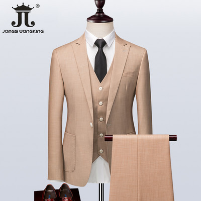 (Jachetă + Vestă + Pantaloni) Marca Vară Subțire Culoare Solidă Bărbați Formal Business Costum Slim 3 Piese Mire Rochie de nuntă Albastru