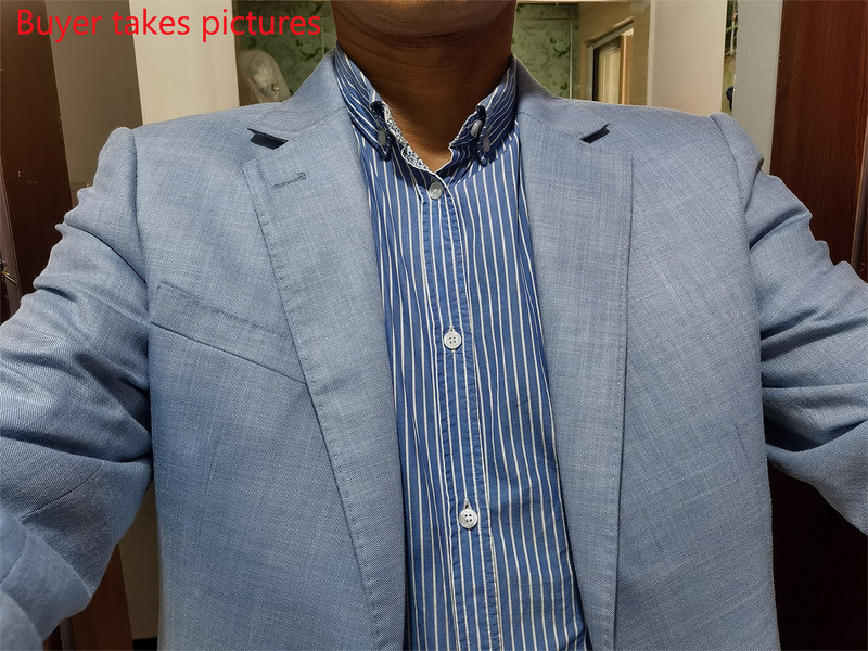 (Jachetă + Vestă + Pantaloni) Marca Vară Subțire Culoare Solidă Bărbați Formal Business Costum Slim 3 Piese Mire Rochie de nuntă Albastru