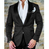 Costume formale florale pentru bărbați pentru nuntă, șal negru, rever, smoking, smoking, personalizat, slim fit, blazer pentru bărbați (jachetă + pantaloni)