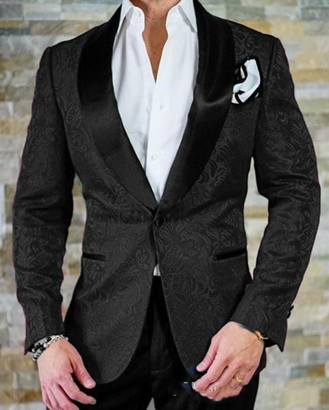 Costume formale florale pentru bărbați pentru nuntă, șal negru, rever, smoking, smoking, personalizat, slim fit, blazer pentru bărbați (jachetă + pantaloni)