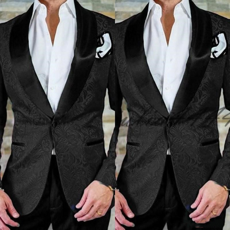 Costume formale florale pentru bărbați pentru nuntă, șal negru, rever, smoking, smoking, personalizat, slim fit, blazer pentru bărbați (jachetă + pantaloni)
