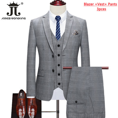 Blazer Vest Pantaloni High-end Brand Boutique Moda clasică carouri Houndstooth Bărbați Formal Birou Business Costum Mire Rochie de mireasă