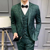 2021 Moda 3 piese costume pentru bărbați verde închis cu imprimeu floral mire pentru bal de absolvire cel mai bun bărbat blazer slim fit pentru bărbați costume de nuntă smoking