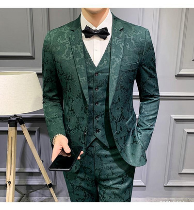 2021 Moda 3 piese costume pentru bărbați verde închis cu imprimeu floral mire pentru bal de absolvire cel mai bun bărbat blazer slim fit pentru bărbați costume de nuntă smoking