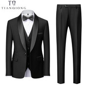 Tianqiong bărbați petrecere de nuntă set jachetă pantaloni trei piese dimensiune mare 6XL bărbați blazer haină pantaloni vestă costum slim fit