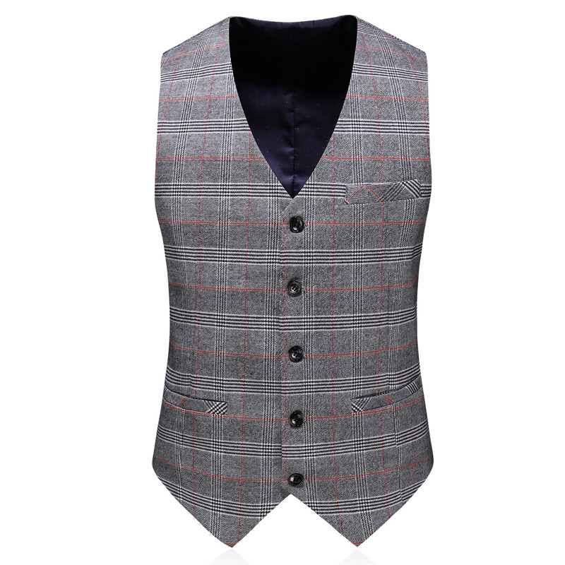 Bărbați 2019, gri deschis, carouri, costume de nuntă pentru bărbați, îmbrăcăminte în stil coreean, costum pentru bărbați, slim fit, clasic, 3 piese, costum formal de afaceri