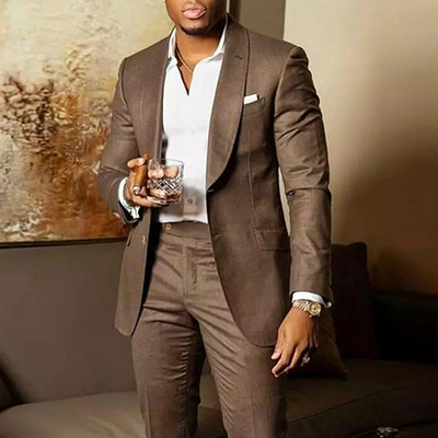 Costume pentru bărbați, maro cafea, slim fit, pentru nuntă, bal de absolvire, smoking de mire, jachetă pentru domni, cu pantaloni, costum african, 2022