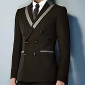 Costume formale pentru bărbați cu rever cu vârf, smoking de mire, slim fit, pentru nuntă, la dublu piept, 2 piese, Blazer pentru bărbați (jachetă+pantaloni)