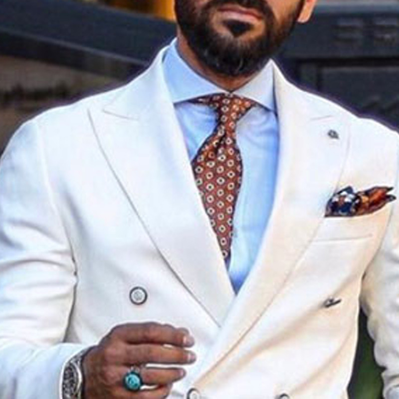 Costume alb pentru bărbați la două piese, smoking de nuntă formal, 2 piese, pentru bărbați, set de haine la modă, jachetă cu pantaloni negri