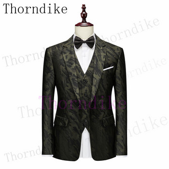 Thorndike Най-новите дизайни на панталони за палта Slim Fit Тъмнозелено яке за пушене Парти смокинг Мъжки костюми за младоженеца с едно копче