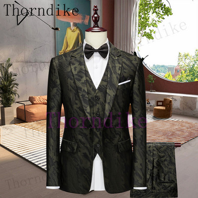 Thorndike Cele mai recente modele de haine de pantaloni Slim Fit, verde închis, jachetă de fumat pentru petrecere, smoking pentru bărbați, cu un singur buton, costume pentru bărbați de nuntă