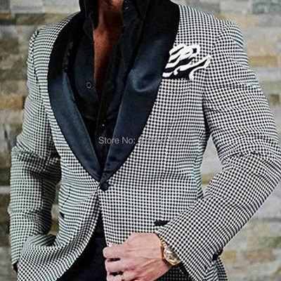 Costume de bărbați în carouri, 2 piese, cu rever șal, smoking de nuntă, pentru bărbați, în carouri, set de haine de modă, jachetă, pantaloni