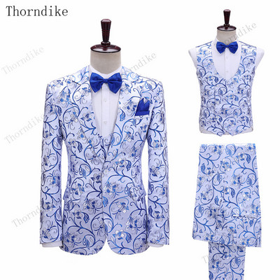 Thorndike Royal Blue Fashion Groomsmen Mire Tuxedo Barbati Costume Petrecere Nunta/bal Cel mai bun blazer (Jachetă+Pantaloni+Vest)