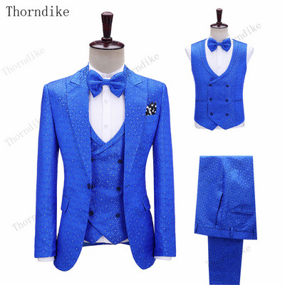Thorndike Royal Blue Fashion Groomsmen Mire Tuxedo Barbati Costume Petrecere Nunta/bal Cel mai bun blazer (Jachetă+Pantaloni+Vest)