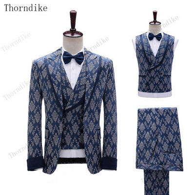 Thorndike Royal Blue Fashion Groomsmen Mire Tuxedo Barbati Costume Petrecere Nunta/bal Cel mai bun blazer (Jachetă+Pantaloni+Vest)