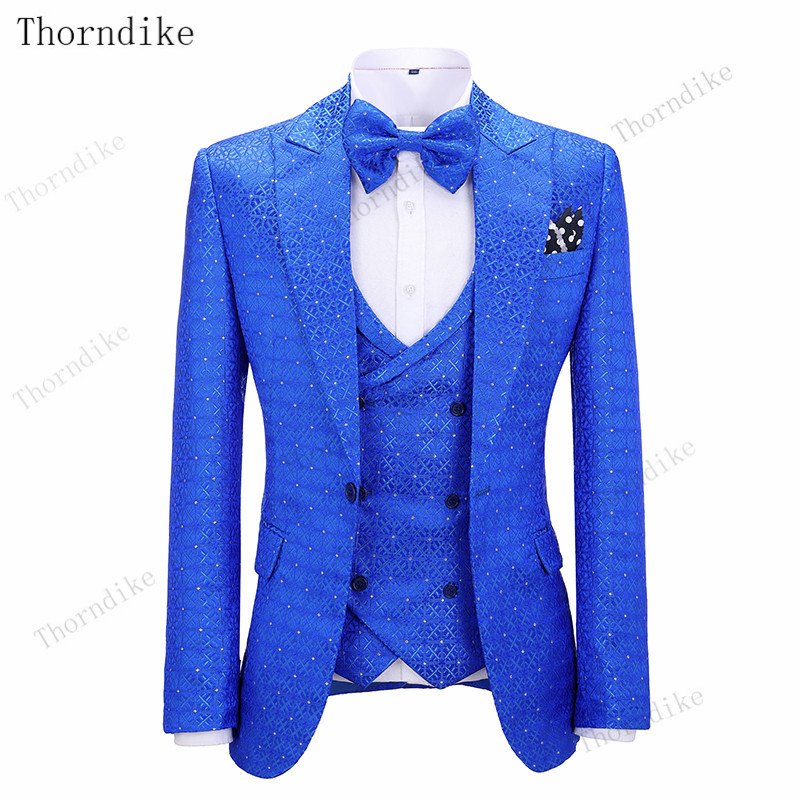 Thorndike Royal Blue Fashion Groomsmen Mire Tuxedo Barbati Costume Petrecere Nunta/bal Cel mai bun blazer (Jachetă+Pantaloni+Vest)