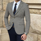 Costum pentru bărbați în carouri, slim fit, 2 piese, smoking pentru mire, picioare de hâine, set de costum pentru bărbați, blazer cu pantaloni negri, modă nouă