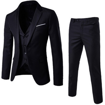 3 τεμάχια Business Blazer +Γιλέκο +Παντελόνι Σετ Κοστούμι Ανδρικά Φθινοπωρινά Μόδα Στερεό Σετ Γάμου Στερεό Slim Vintage Κλασικά Μπλέιζερ Ανδρικά