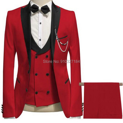Slim fit Tuxedo de mire formal pentru nuntă Balul de absolvire Costume alb pentru bărbați, 3 piese, cu rever negru, costum personalizat pentru bărbați 2020