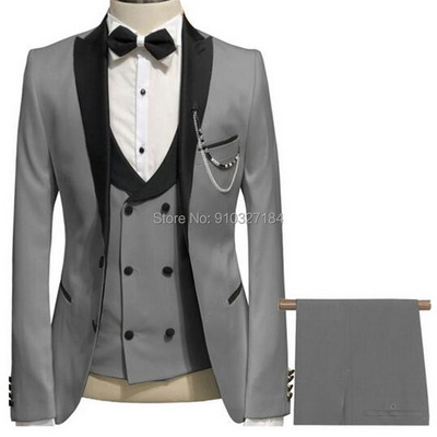 Slim fit Tuxedo de mire formal pentru nuntă Balul de absolvire Costume alb pentru bărbați, 3 piese, cu rever negru, costum personalizat pentru bărbați 2020