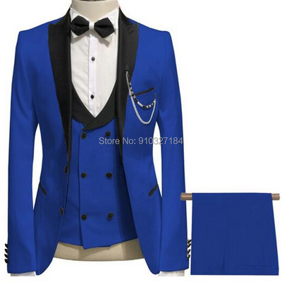 Slim fit Tuxedo de mire formal pentru nuntă Balul de absolvire Costume alb pentru bărbați, 3 piese, cu rever negru, costum personalizat pentru bărbați 2020