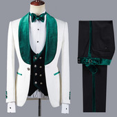 2022 cel mai nou model costume pentru bărbați catifea verde șal rever nunta smoking Terno Masculino bal mire 3 buc blazer slim fit