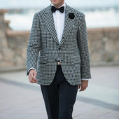 Costume pentru bărbați din picior de gală în carouri pentru nuntă, bal de absolvire, smoking de mire, în carouri, set pentru bărbați, blazer cu pantaloni negri, haine de modă pentru bărbați