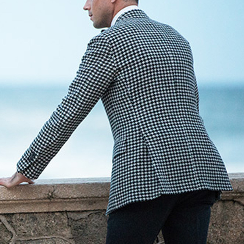 Costume pentru bărbați din picior de gală în carouri pentru nuntă, bal de absolvire, smoking de mire, în carouri, set pentru bărbați, blazer cu pantaloni negri, haine de modă pentru bărbați