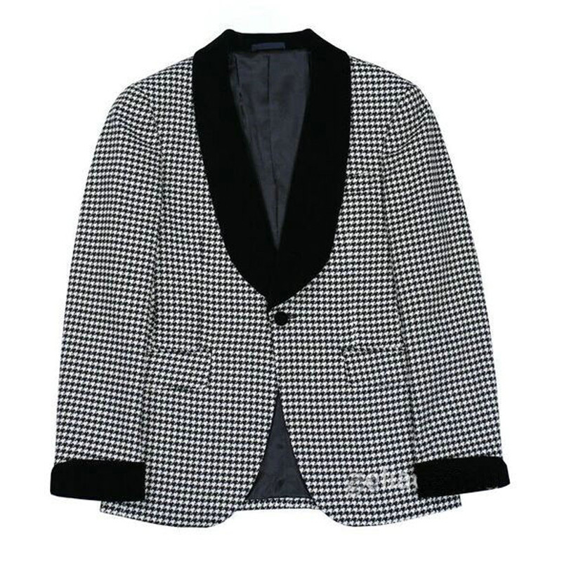 Costume pentru bărbați din picior de gală, cu pantaloni negri, 2 piese, cu carouri, la modă pentru bărbați, smoking de nuntă, șal, rever, costum de mire slim fit 2021