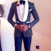 Costume pentru bărbați cu buline în carouri, smoking pentru bărbați, 2 piese, albastru marine, pentru nunta, bal de absolvire, cu rever cu șal alb, modă personalizată pentru bărbați