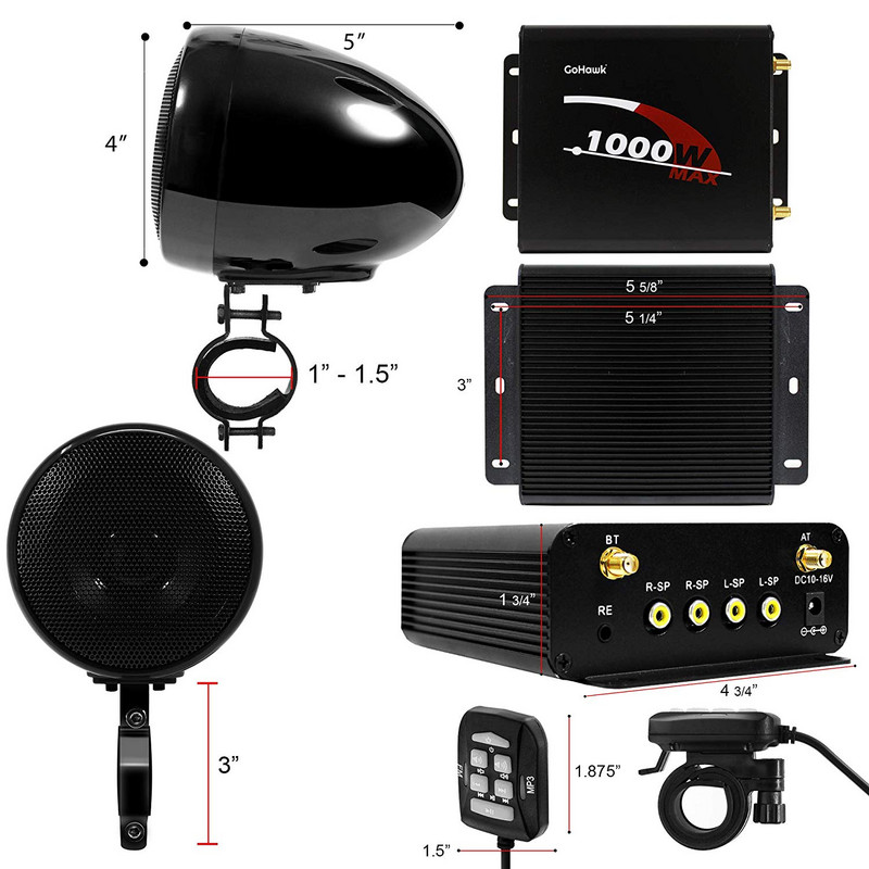 4 buc. Audio Motocicletă Difuzoare Bluetooth Motocicletă Amplificator Barcă Impermeabil Player Stereo Motocross USB, Control prin cablu AUX
