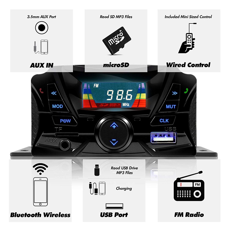 Difuzoare Bluetooth impermeabile pentru motociclete de 3 inchi Amplificator cu 4 canale Mp3 Sunet muzical sau Sistem de amplificare stereo